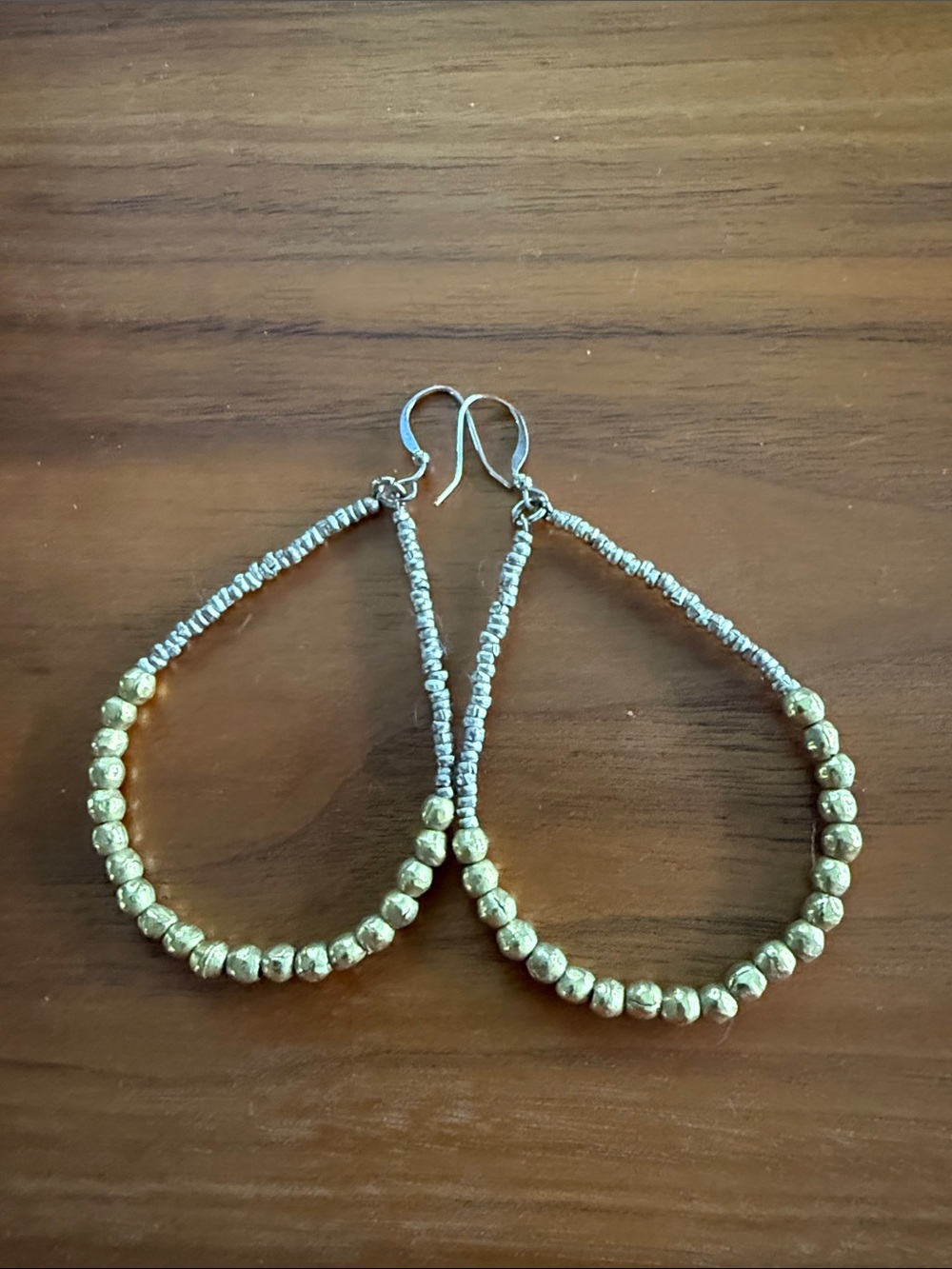 Noonday Collection Silver & Gold Beaded Teardrop Hoop Earrings
